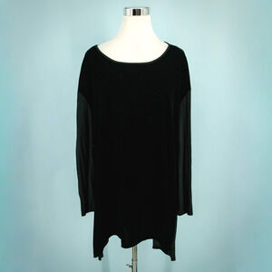 J. Jill Plus Size 1X Black Velvet Front Knit Back Wearever Collection Tunic Top